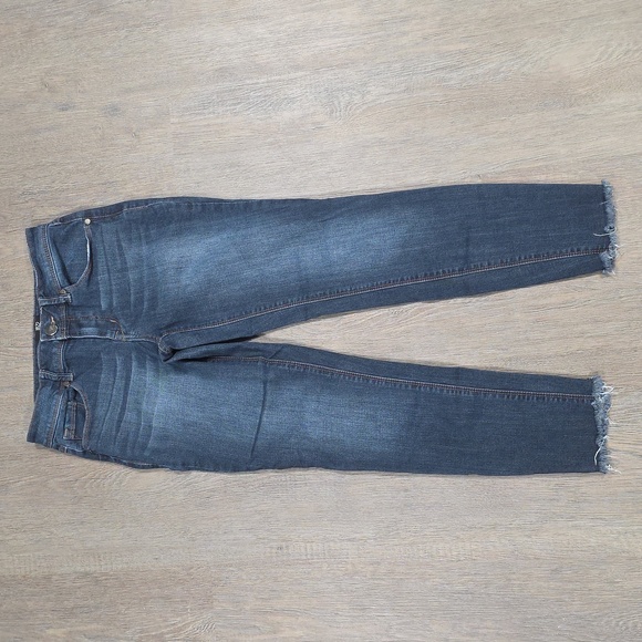 1822 Denim Pants - 1822 Denim Adrianna Women's Size 4 Skinny Ankle Raw Hem Stretch Dark Wash